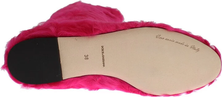 Pink Lamb Fur Leather Flat Women's Boots - Image 6