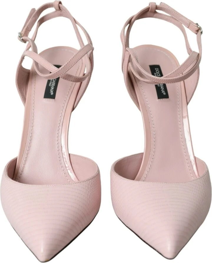 Pink Leather Ankle Strap Heels Pumps Women's Shoes - Image 2