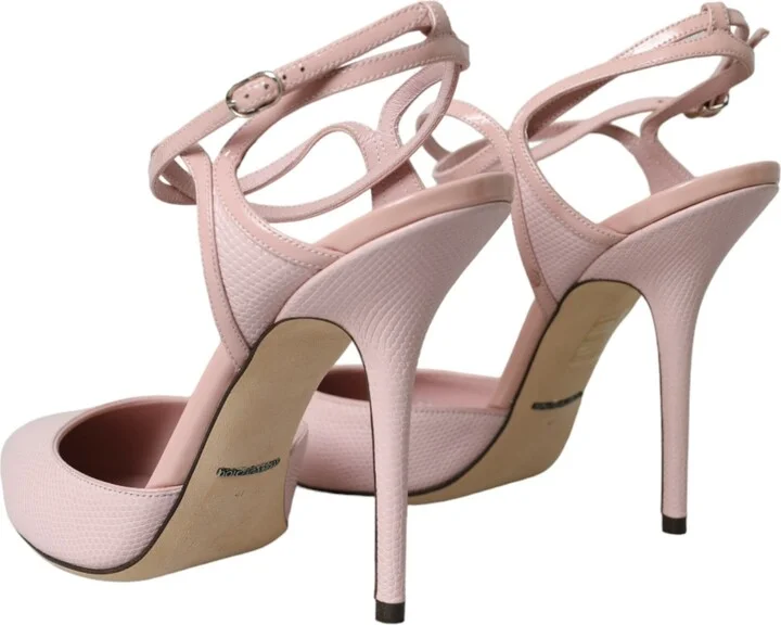 Pink Leather Ankle Strap Heels Pumps Women's Shoes - Image 4