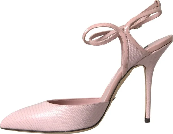 Pink Leather Ankle Strap Heels Pumps Women's Shoes - Image 5