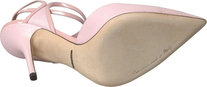 Pink Leather Ankle Strap Heels Pumps Women's Shoes - Image 6