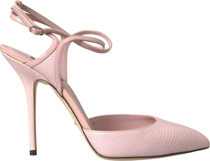 Pink Leather Ankle Strap Heels Pumps Women's Shoes