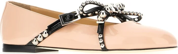 Pink Leather Crystal Studs Ballerinas - Image 2