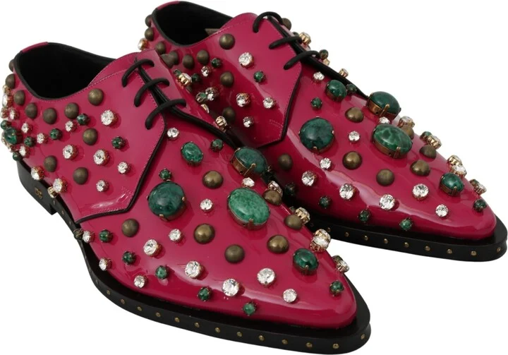 Pink Leather Crystals Dress Broque Women's Shoes - Image 5