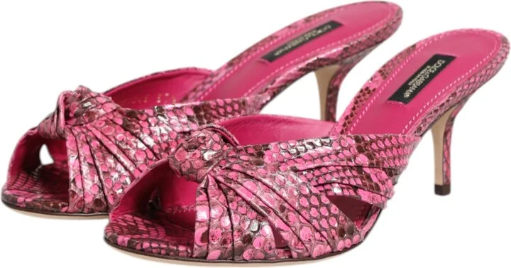 Pink Leather Heels Slides Sandals Women's Shoes - Image 4