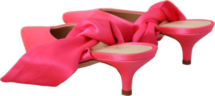 Pink Leather Lace Up Kitten Heels Pumps Women's Shoes - Image 3