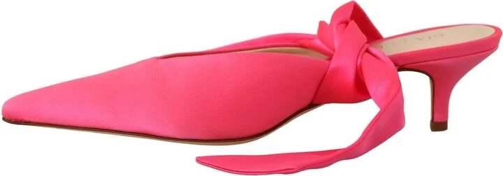 Pink Leather Lace Up Kitten Heels Pumps Women's Shoes - Image 4