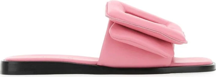 Pink Leather Puffy Slippers