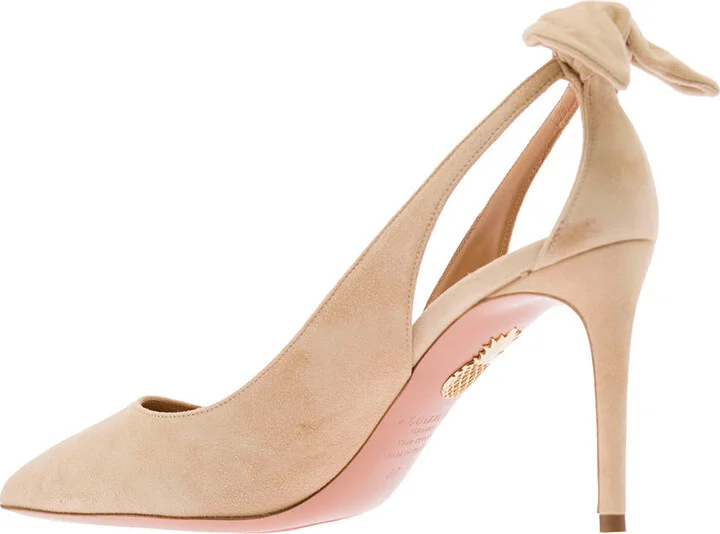 Pink Leather Pumps With Bow Detail