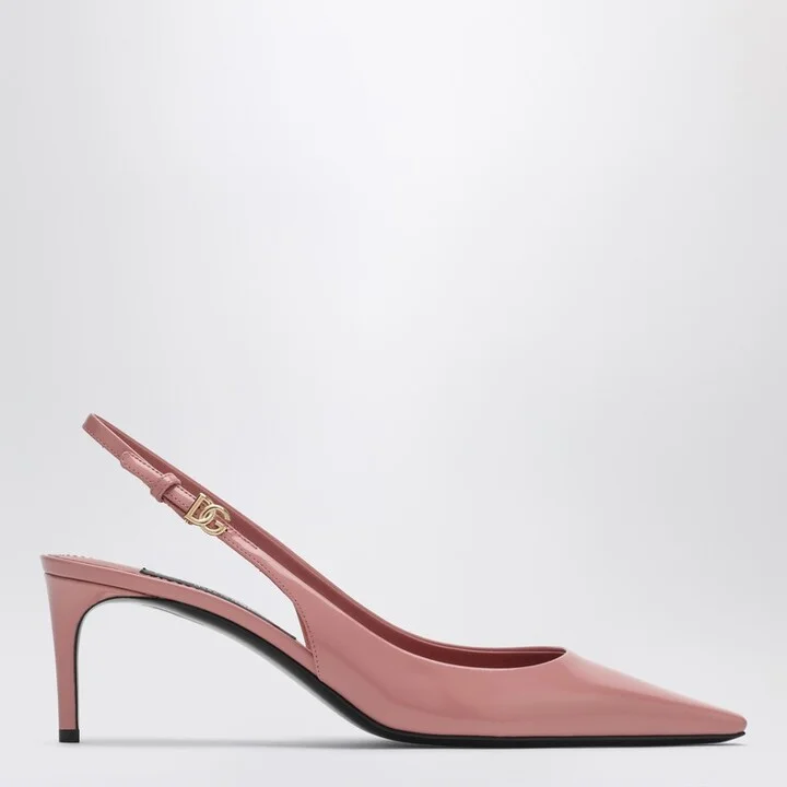 Pink leather slingback with dÃ©colletÃ©
