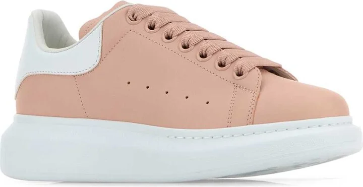 Pink Leather Sneakers With Light White Leather Heel - Image 2