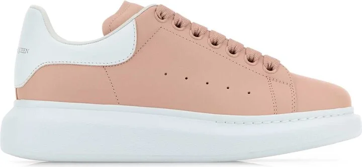 Pink Leather Sneakers With Light White Leather Heel
