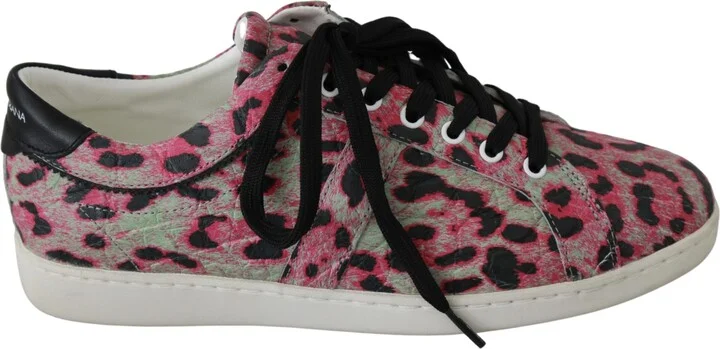 Pink Leopard Print Training Leather Flat Women's Sneakers