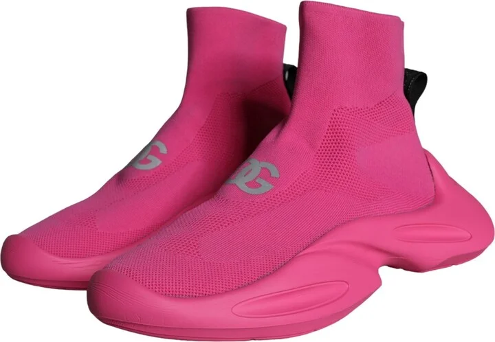 Pink Logo Print Slip On Socks Sneakers Men's Shoes - Image 3