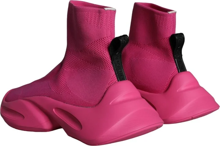 Pink Logo Print Slip On Socks Sneakers Men's Shoes - Image 4