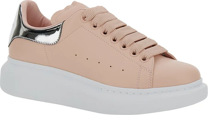 Pink Low Top Sneakers With Oversized Platform And Metallic Heel Tab In Leather Woman - Image 2