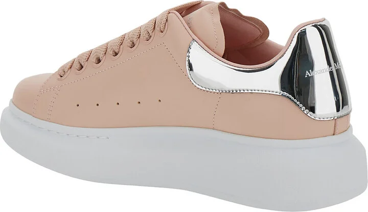 Pink Low Top Sneakers With Oversized Platform And Metallic Heel Tab In Leather Woman - Image 3