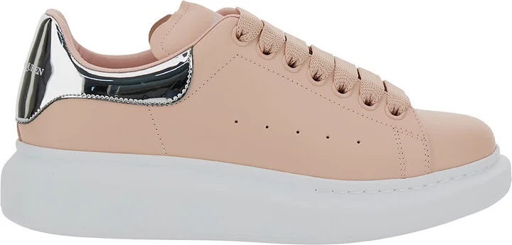 Pink Low Top Sneakers With Oversized Platform And Metallic Heel Tab In Leather Woman