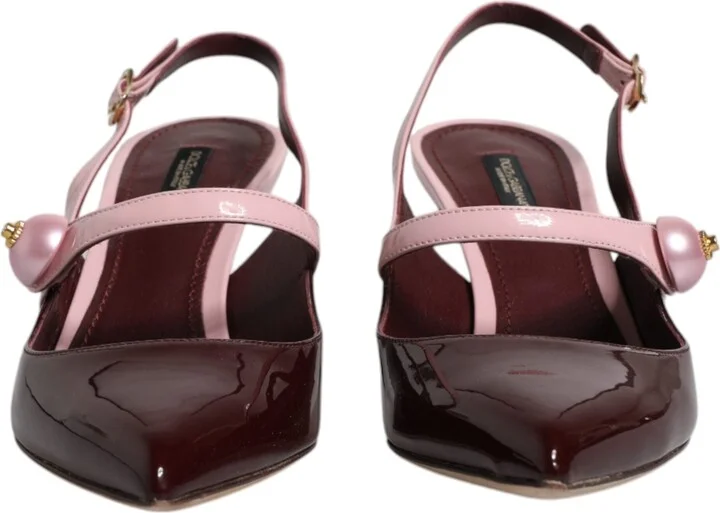 Pink Maroon Leather Kitten Heels Slingbacks Women's Shoes (Pre-Owned) - Image 2