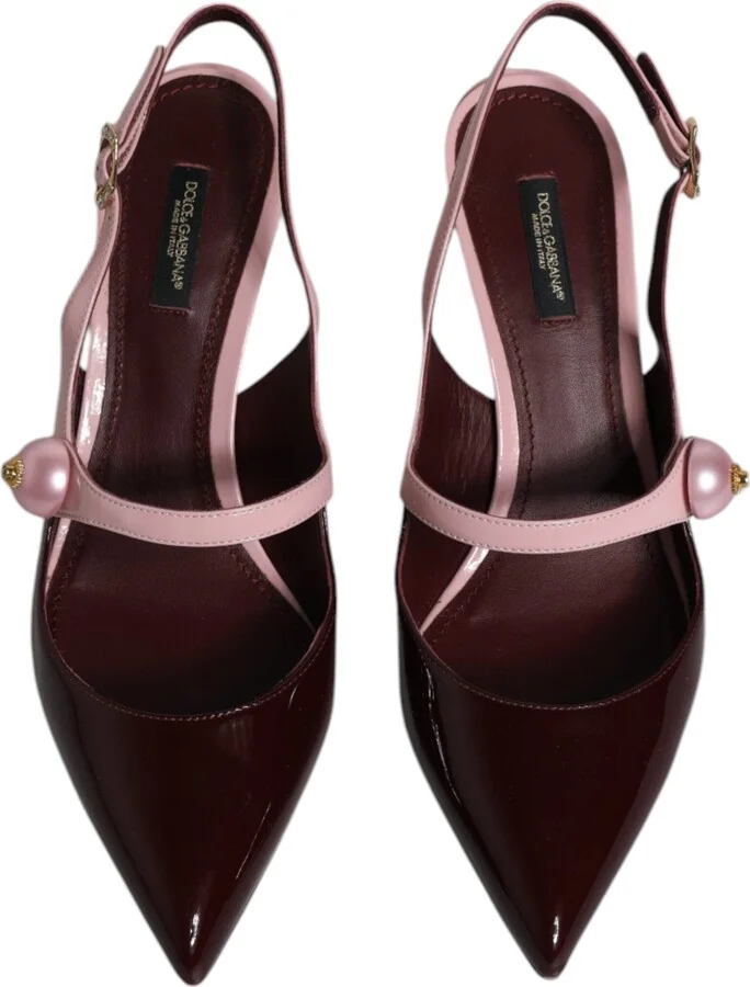 Pink Maroon Leather Kitten Heels Slingbacks Women's Shoes (Pre-Owned) - Image 3