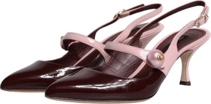 Pink Maroon Leather Kitten Heels Slingbacks Women's Shoes (Pre-Owned) - Image 4
