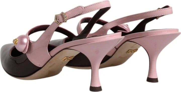 Pink Maroon Leather Kitten Heels Slingbacks Women's Shoes (Pre-Owned) - Image 5