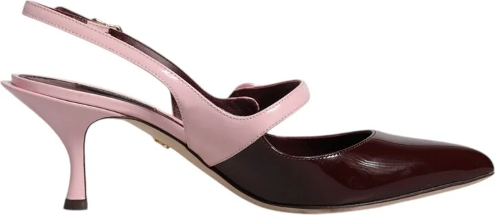Pink Maroon Leather Kitten Heels Slingbacks Women's Shoes (Pre-Owned)