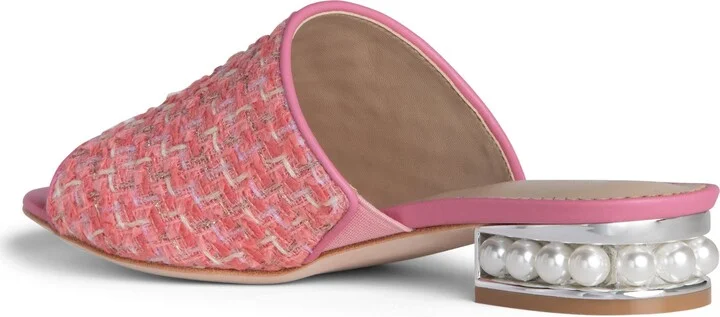 Pink / Neutrals Blanche Light Pink Linen Tweed Comfortable Flat Sandal - Image 3