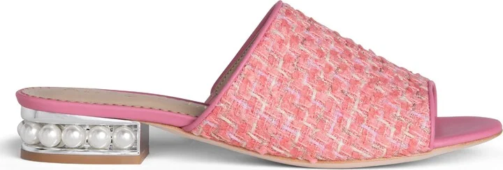 Pink / Neutrals Blanche Light Pink Linen Tweed Comfortable Flat Sandal - Image 4