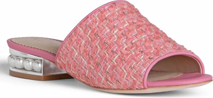 Pink / Neutrals Blanche Light Pink Linen Tweed Comfortable Flat Sandal