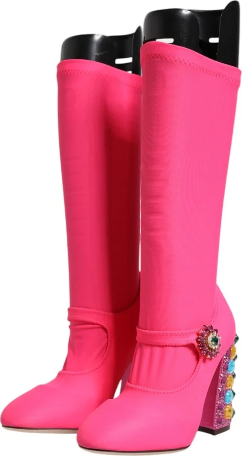 Pink Nylon Crystal Vally High Boots Women's Shoes - Image 4