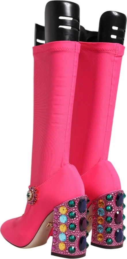 Pink Nylon Crystal Vally High Boots Women's Shoes - Image 5