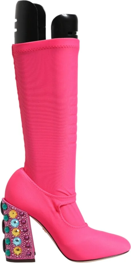 Pink Nylon Crystal Vally High Boots Women's Shoes