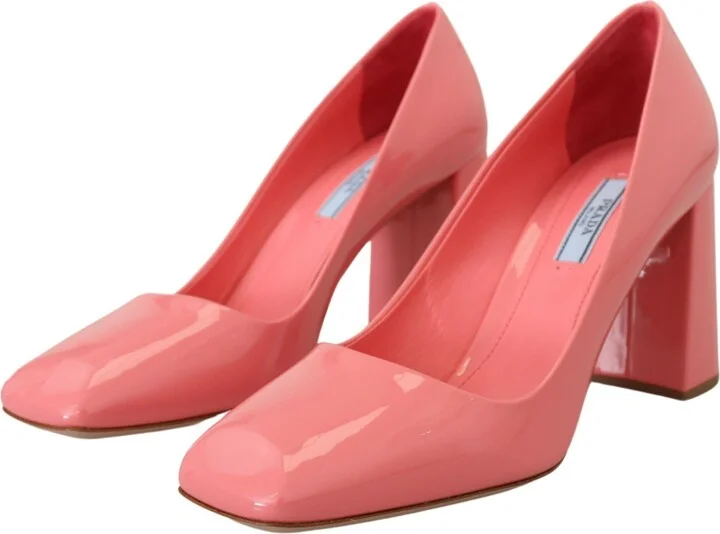 Pink Patent Leather Block Heels Pumps Women's Classic - Image 4