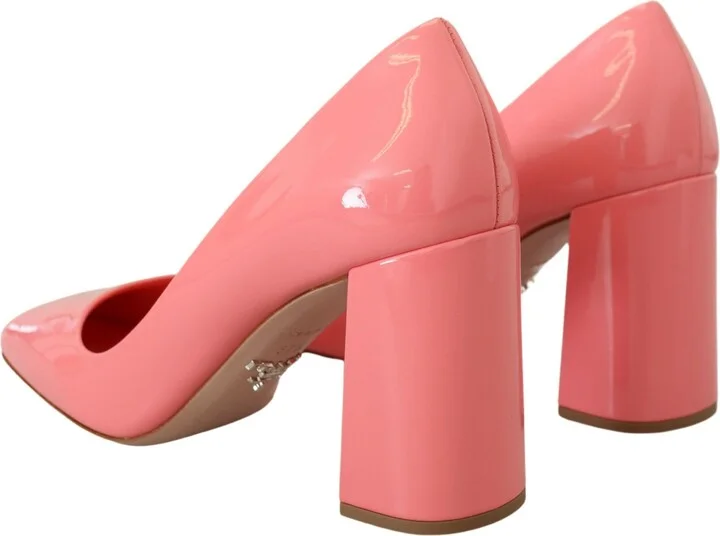 Pink Patent Leather Block Heels Pumps Women's Classic - Image 5
