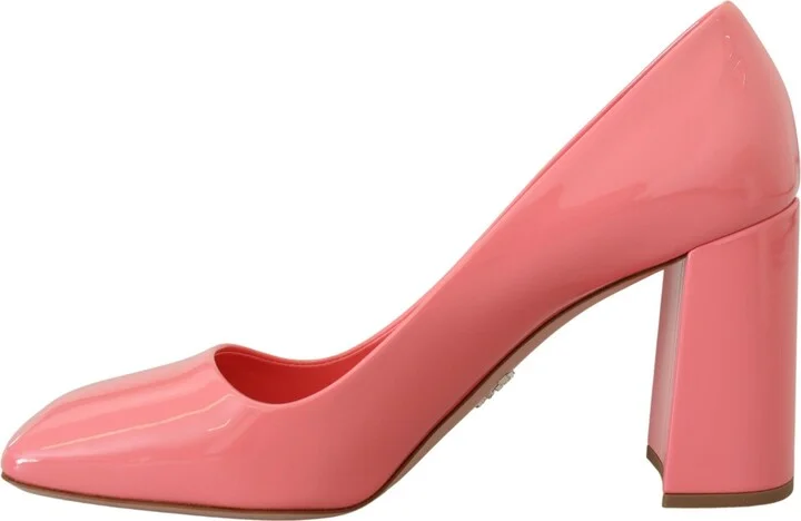 Pink Patent Leather Block Heels Pumps Women's Classic - Image 6