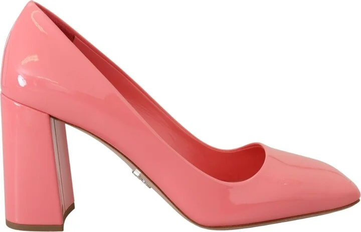 Pink Patent Leather Block Heels Pumps Women's Classic