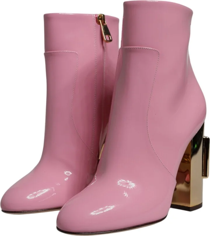 Pink Patent Leather Heel Mid Calf Boots Women's Shoes (Pre-Owned) - Image 3