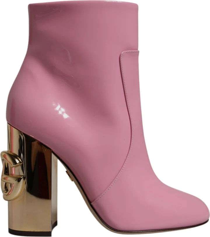 Pink Patent Leather Heel Mid Calf Boots Women's Shoes (Pre-Owned)