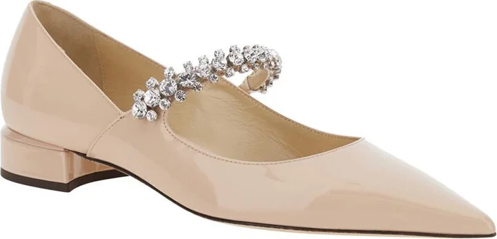 Pink Rhinestoned Ballet Shoes With Low Heel In Patent Leather Woman - Image 2