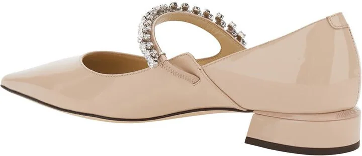 Pink Rhinestoned Ballet Shoes With Low Heel In Patent Leather Woman - Image 3