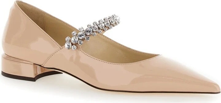 Pink Rhinestoned Ballet Shoes With Low Heel In Patent Leather Woman - Image 2