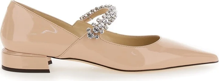 Pink Rhinestoned Ballet Shoes With Low Heel In Patent Leather Woman