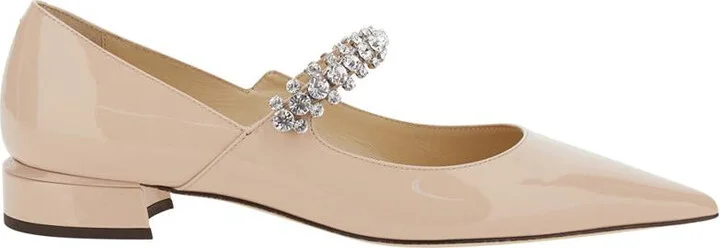 Pink Rhinestoned Ballet Shoes With Low Heel In Patent Leather Woman