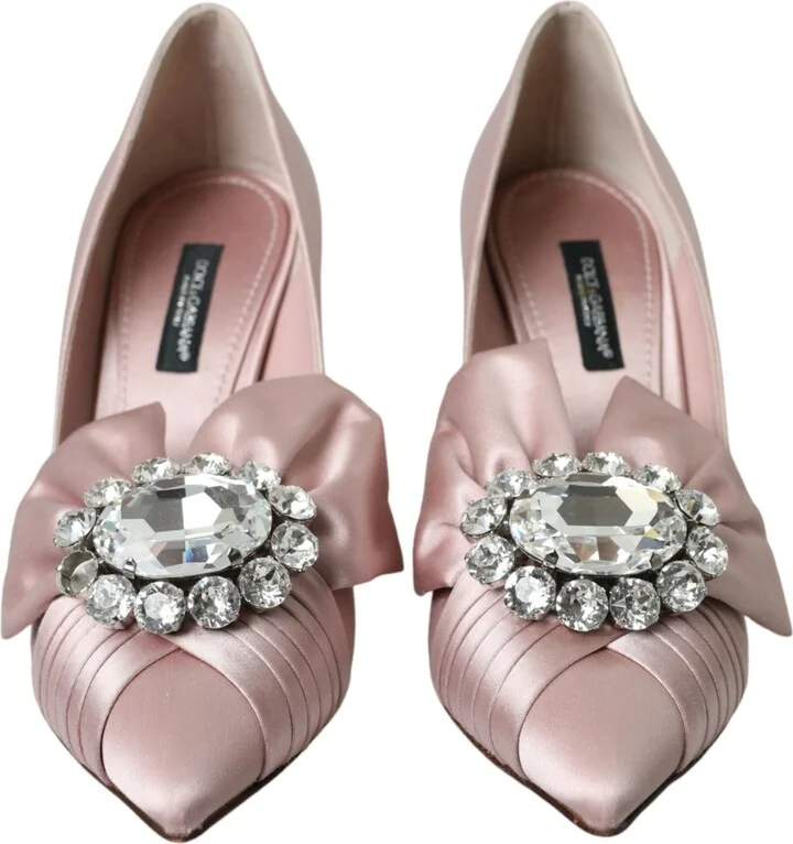 Pink Satin Crystal High Heels Pumps Women's Shoes - Image 2