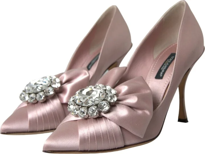 Pink Satin Crystal High Heels Pumps Women's Shoes - Image 3