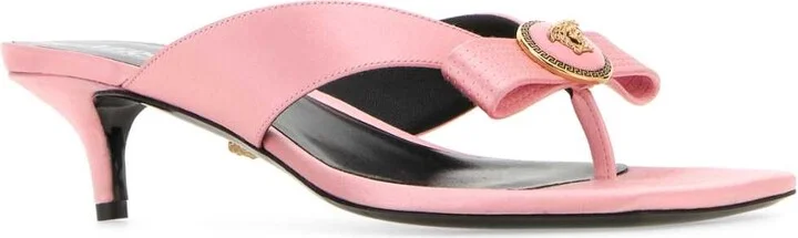 Pink Satin Gianni Ribbon Thong Mules - Image 2