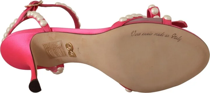 Pink Satin White Pearl Crystals Heels Women's Shoes - Image 2