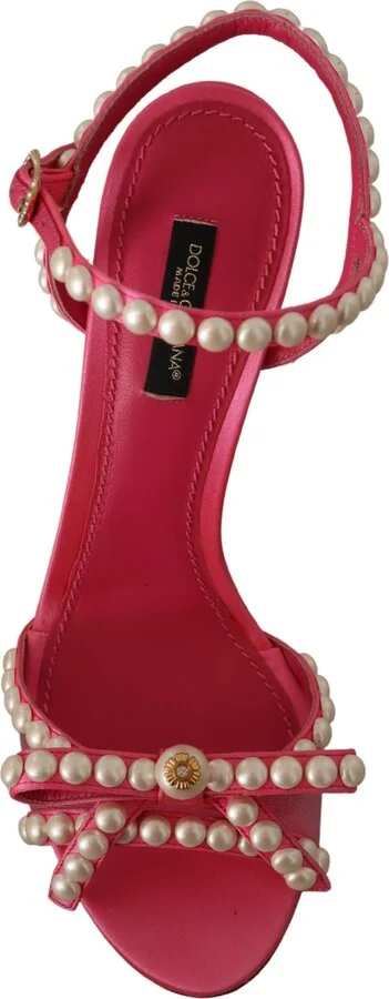 Pink Satin White Pearl Crystals Heels Women's Shoes - Image 3