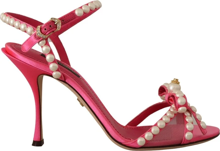 Pink Satin White Pearl Crystals Heels Women's Shoes